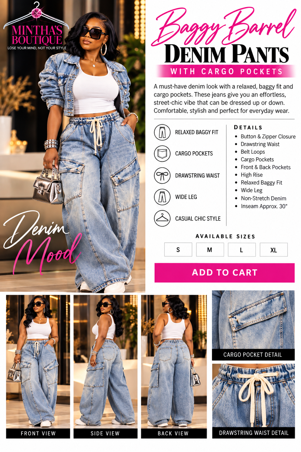 Baggy Barrel Denim Pants