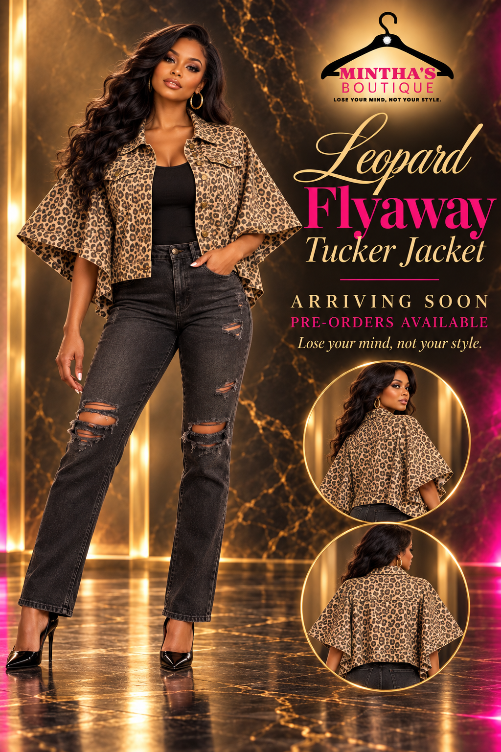 Leopard Flyaway Cape-Sleeve Trucker Jacket ~ PRE-ORDER 10/30