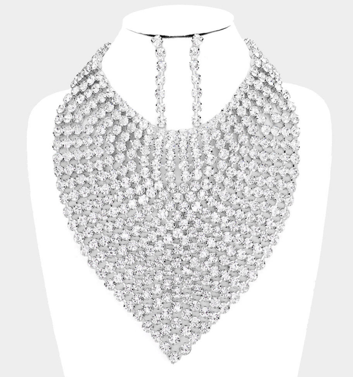 AB Rhinestone Statement Bib Necklace Set