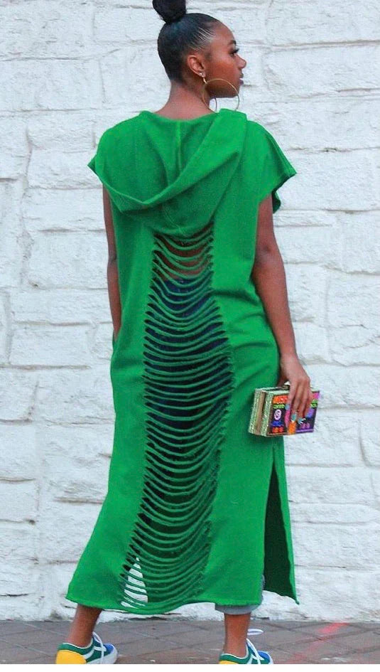No Drama Distressed Maxi Sweatshirt/Dress