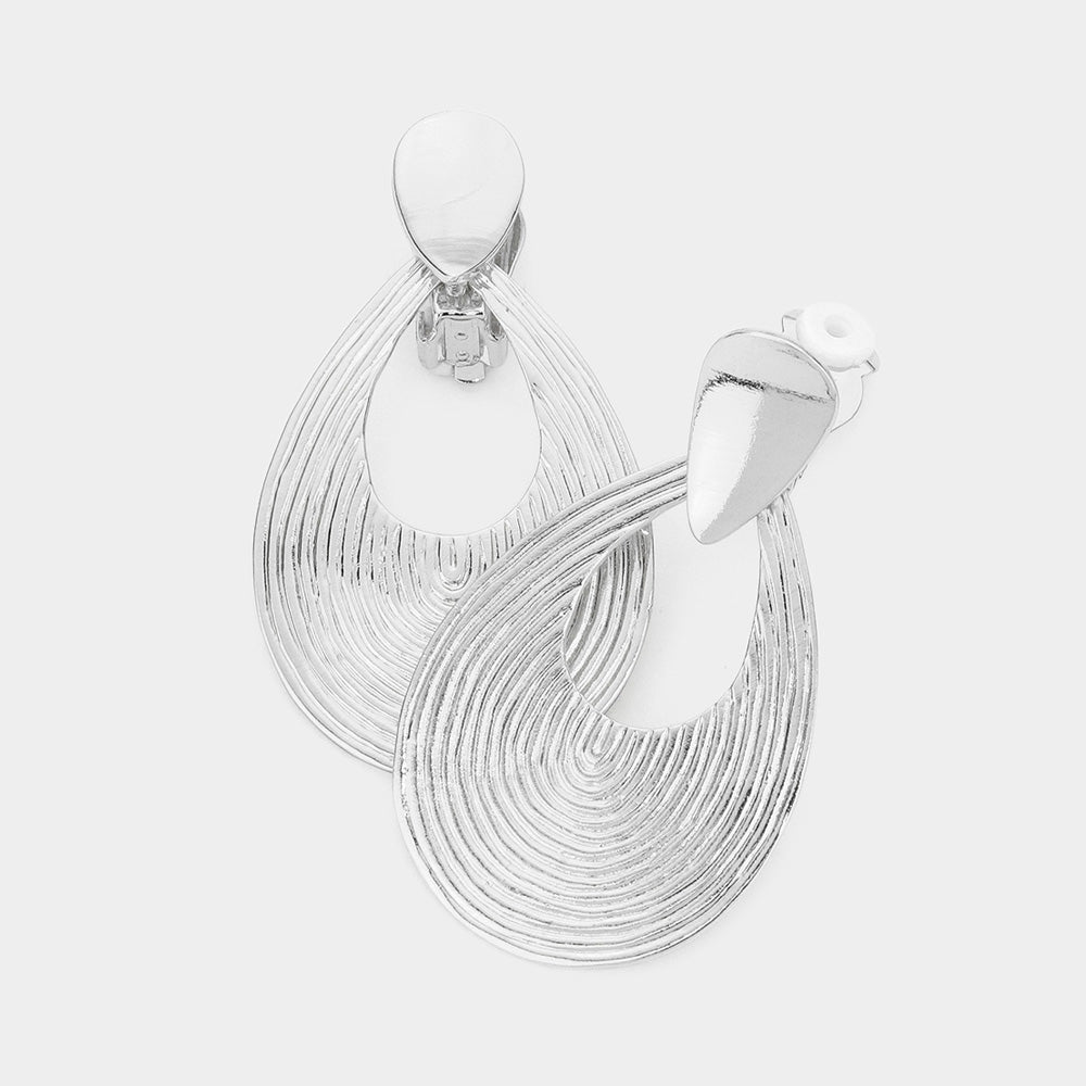 Silver Metal Teardrop Clip on Earrings