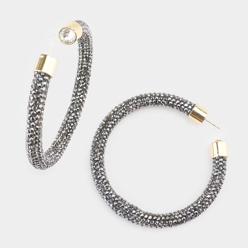 Hematite Rhinestone Pave Half Hoop Earrings