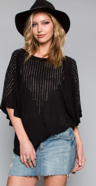 Bell Sleeve Rhinestone Top