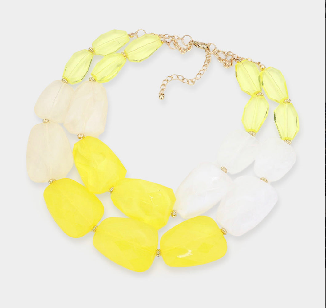 Yellow_Tiered Resin Pebble Necklace