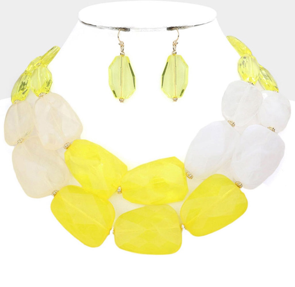 Yellow_Tiered Resin Pebble Necklace