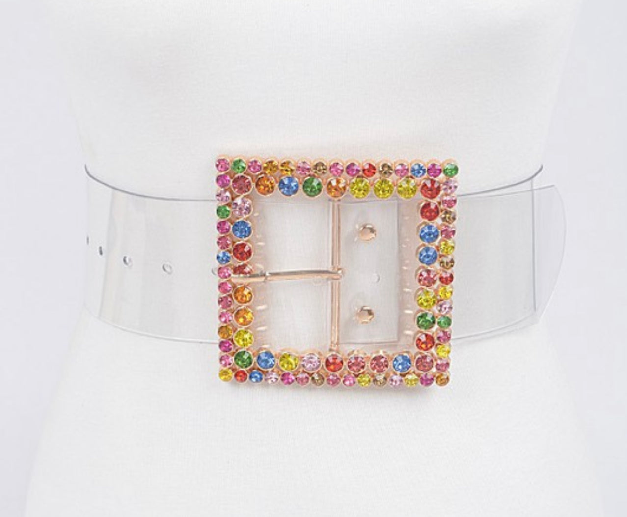 Multi Color Rhinestone Clear Belt