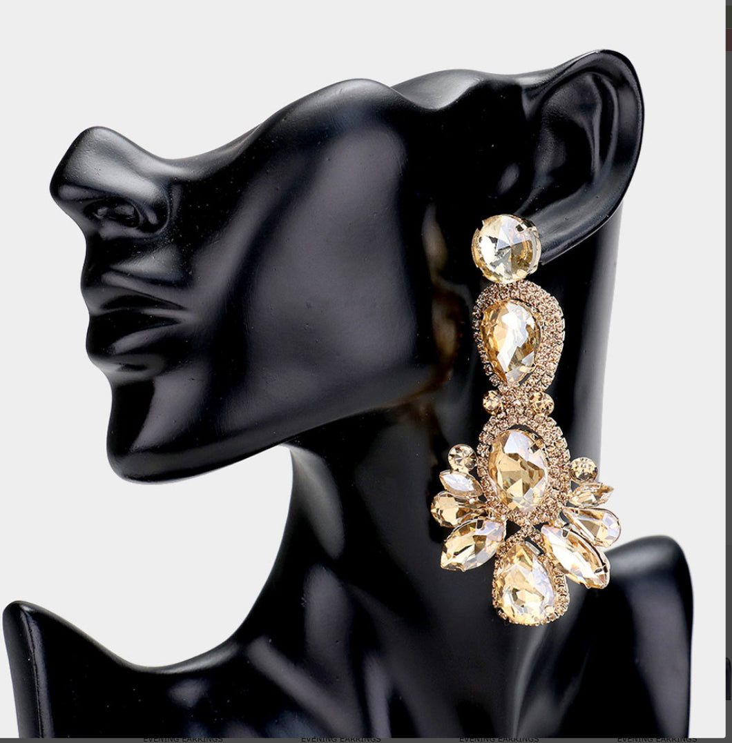 Topaz Crystal Rhinestone Pave Drop Earrings