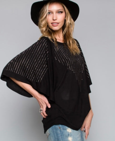 Bell Sleeve Rhinestone Top