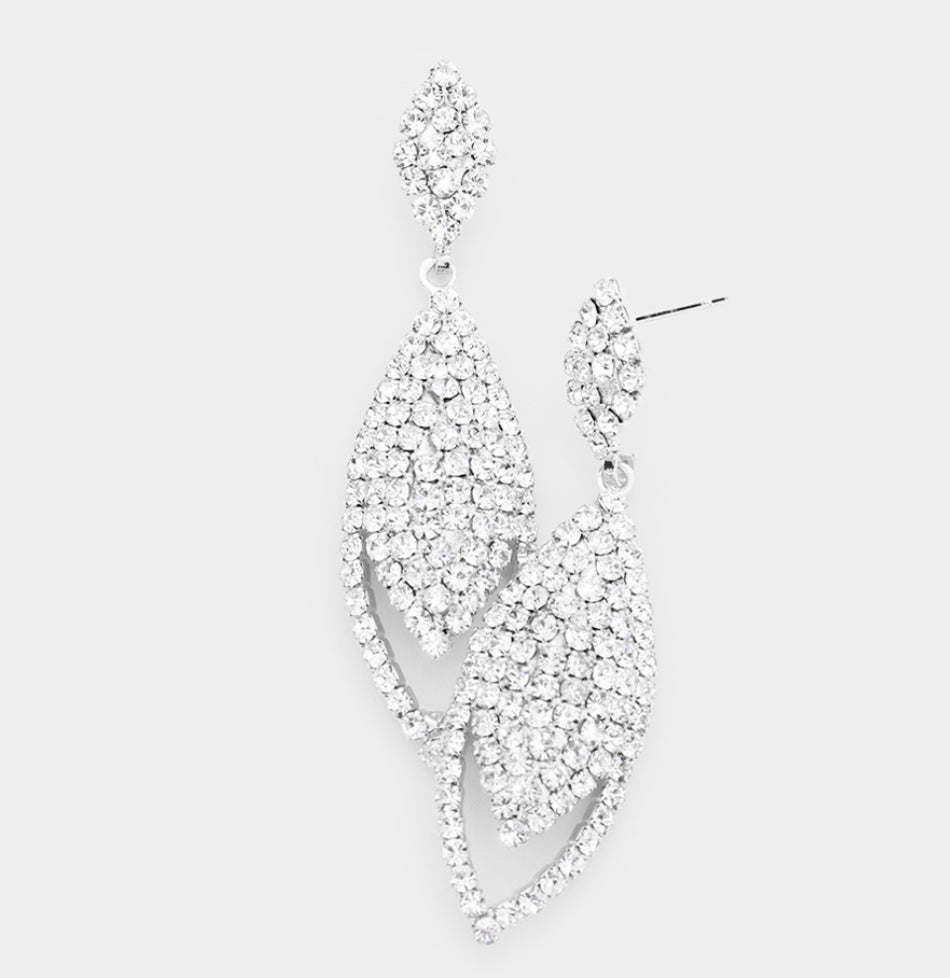 Silver Crystal Pave Oval Earrings