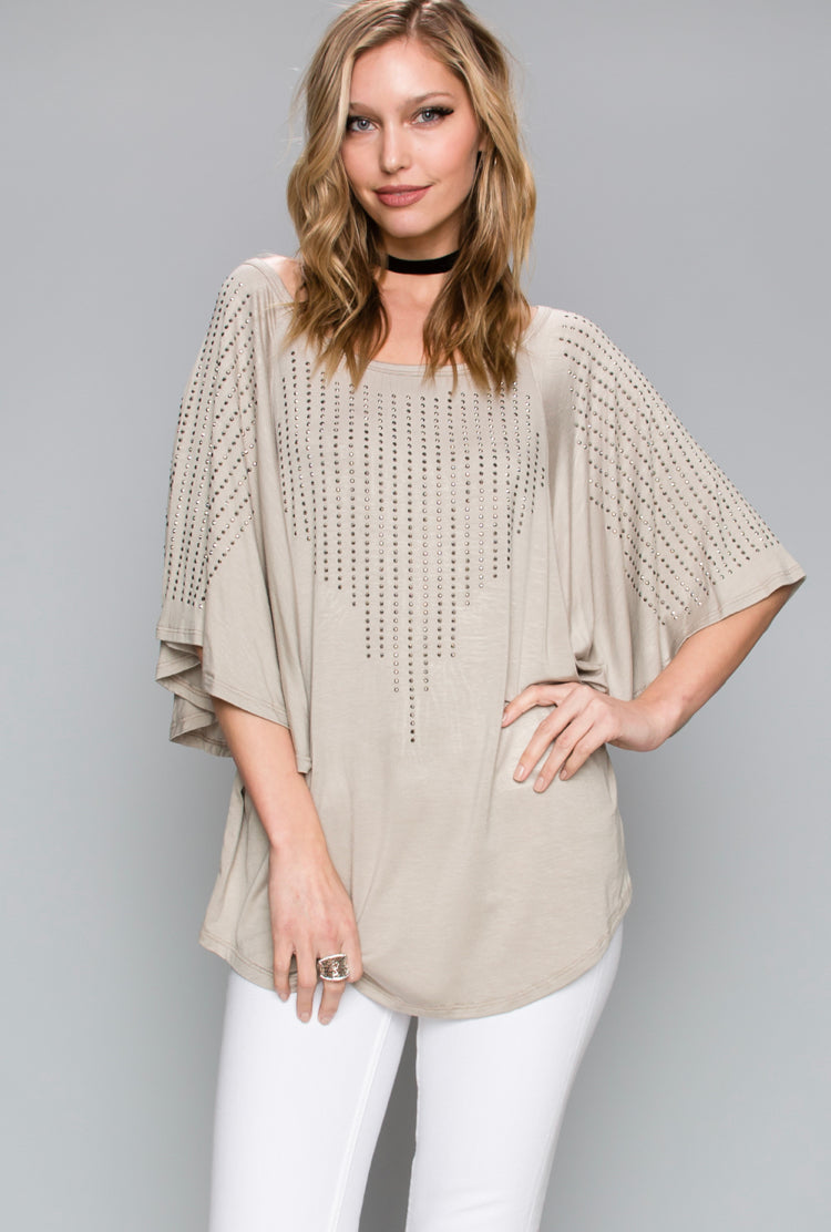 Bell Sleeve Rhinestone Top