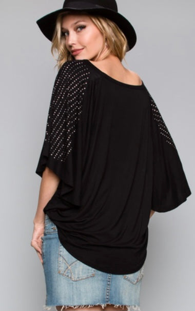 Bell Sleeve Rhinestone Top