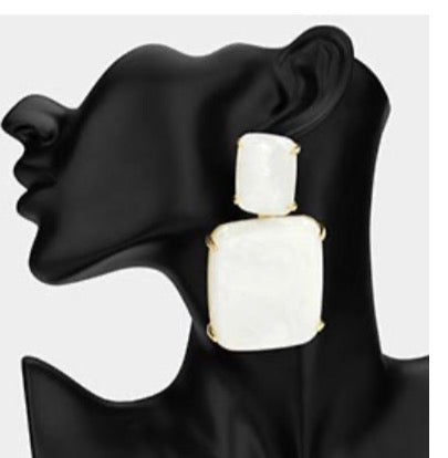Bold Marbled Resin Rectangle Statement Earrings