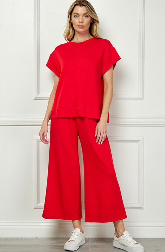 Casual 2pc Pant Set_Red or Black Color