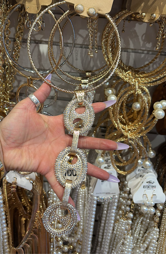 Gold Gucci Link Rhinestone Statement Necklace