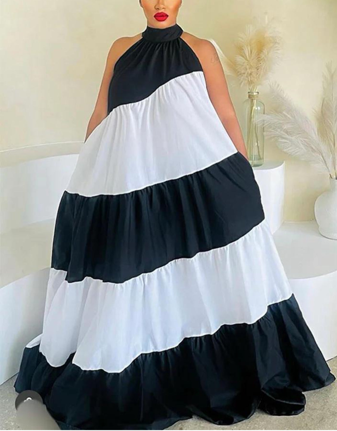 Attention Black & White Maxi Dress