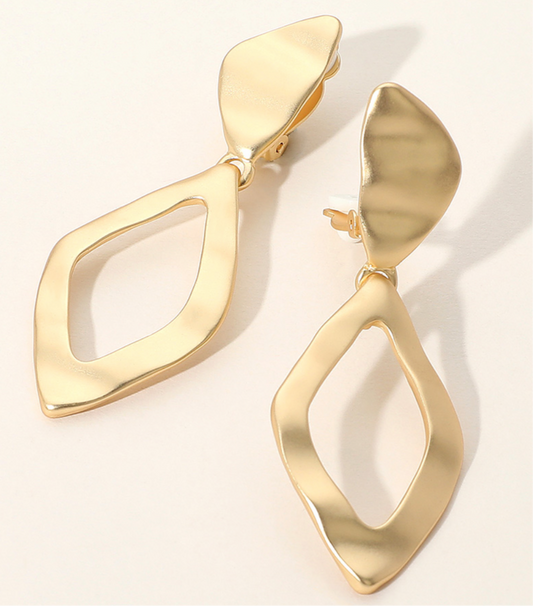 Hammered Metal Open Dangle Clip On Earring