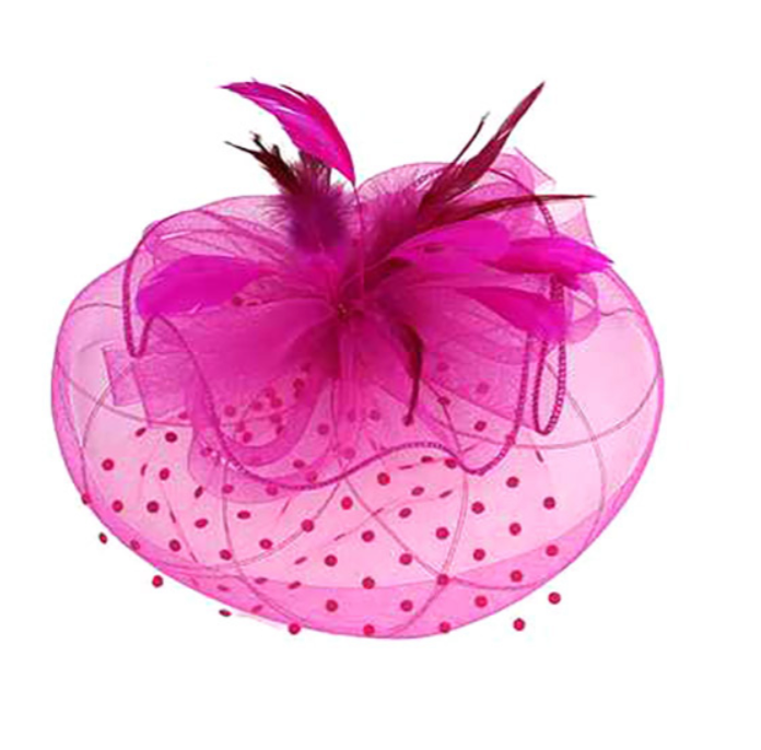 Pink Bow Feather Mesh Flower Fascinator / Headband