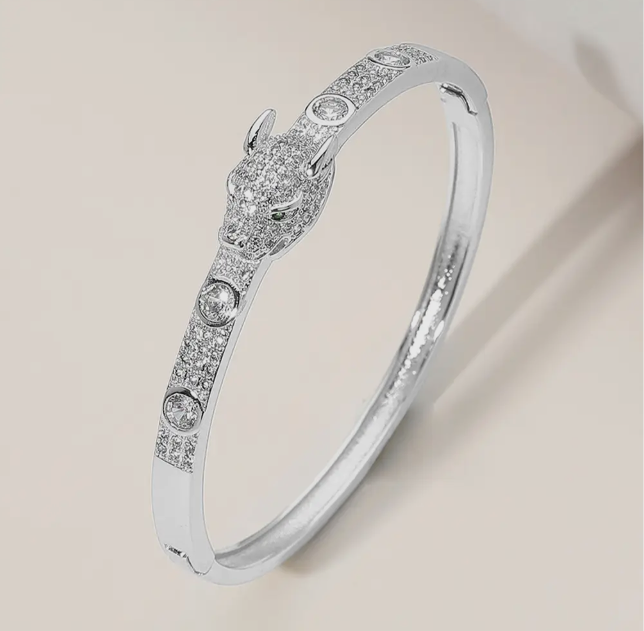 Sleek Stainless Steel Leopard Panther Hinged Bracelet