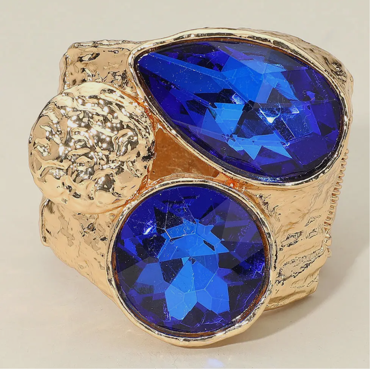 Bold Faceted Teardrop Round Stone Wide Hinged Bracelet