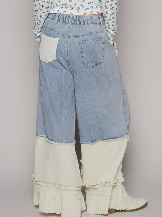 Dream Denim Ruffle Patchwork Jeans