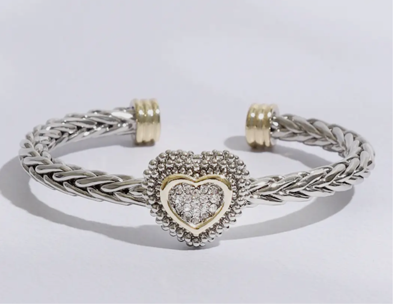 Two-Toned Rhinestone Heart Cuff