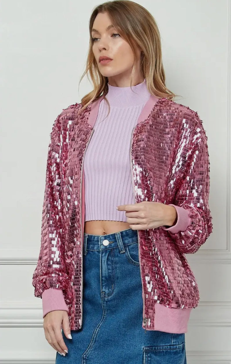 Sequins Pink Bomber Jacket