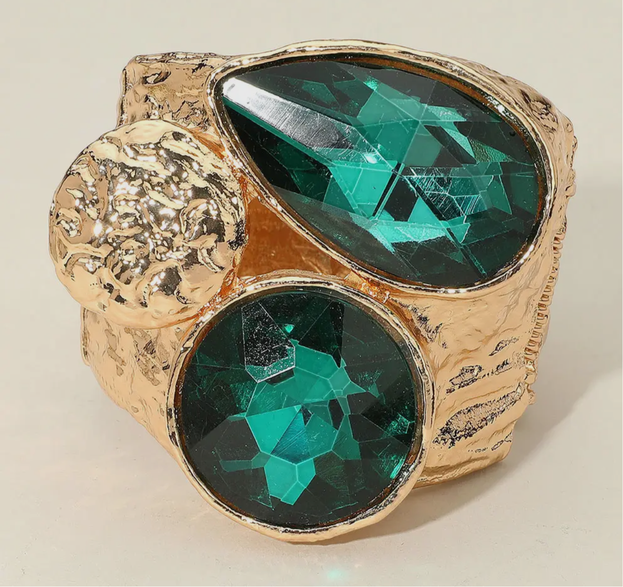 Bold Faceted Teardrop Round Stone Wide Hinged Bracelet