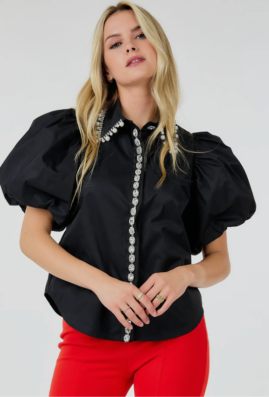 Simon Bubble Sleeve Jewel Detail Top