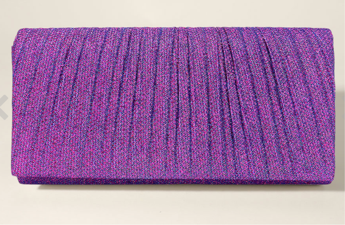 Purple Pleated Shimmery Evening Clutch / Crossbody Bag