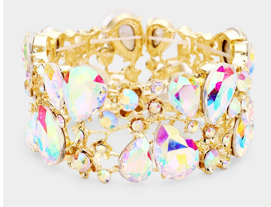 Glass Crystal Teardrop Floral Stretch Bracelet