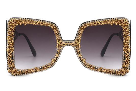 Women Oversize Glitter Rhinestones Square Fashion Sunglasse