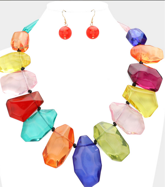 Multi Shaped Acrylic Rock Beaded Statement Necklace