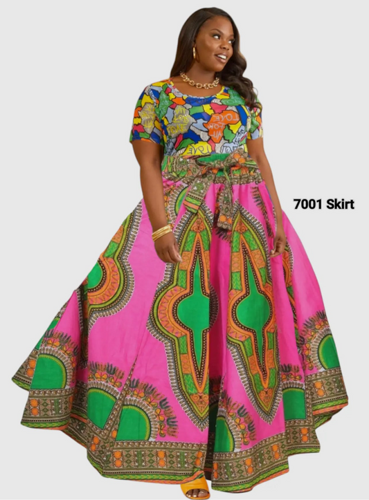 Long Maxi Skirt:Pink Dashiki