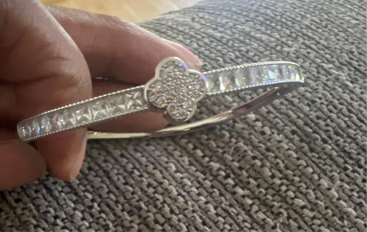 Luxury Silver Rhinestone Bracelet Clover
