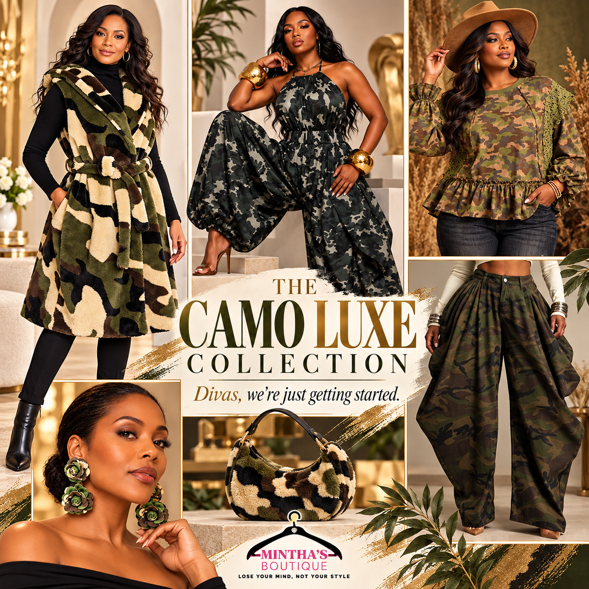 The Camo Luxe Collection is here, Divas—and we’re just getting started. 💚💚