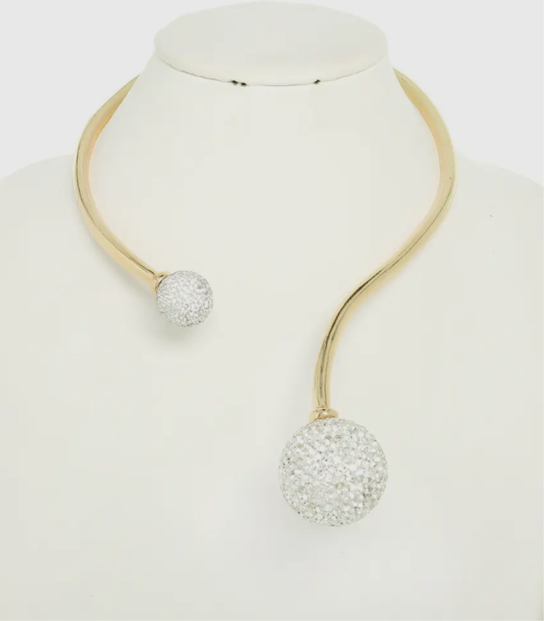 Rhinestone Ball Open Hinge Necklace