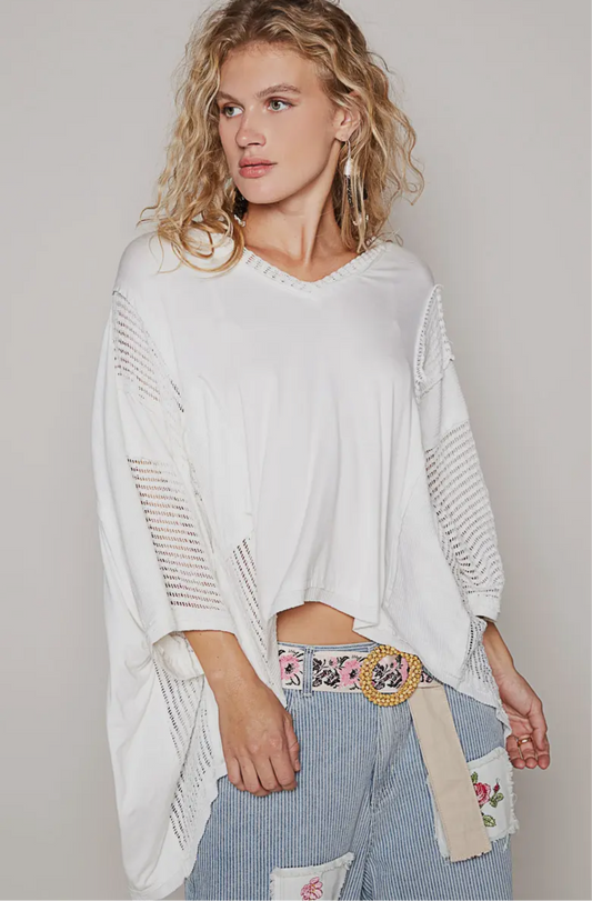 Something Simple High-Low Contrast V-Neck Top_ Black or White Color