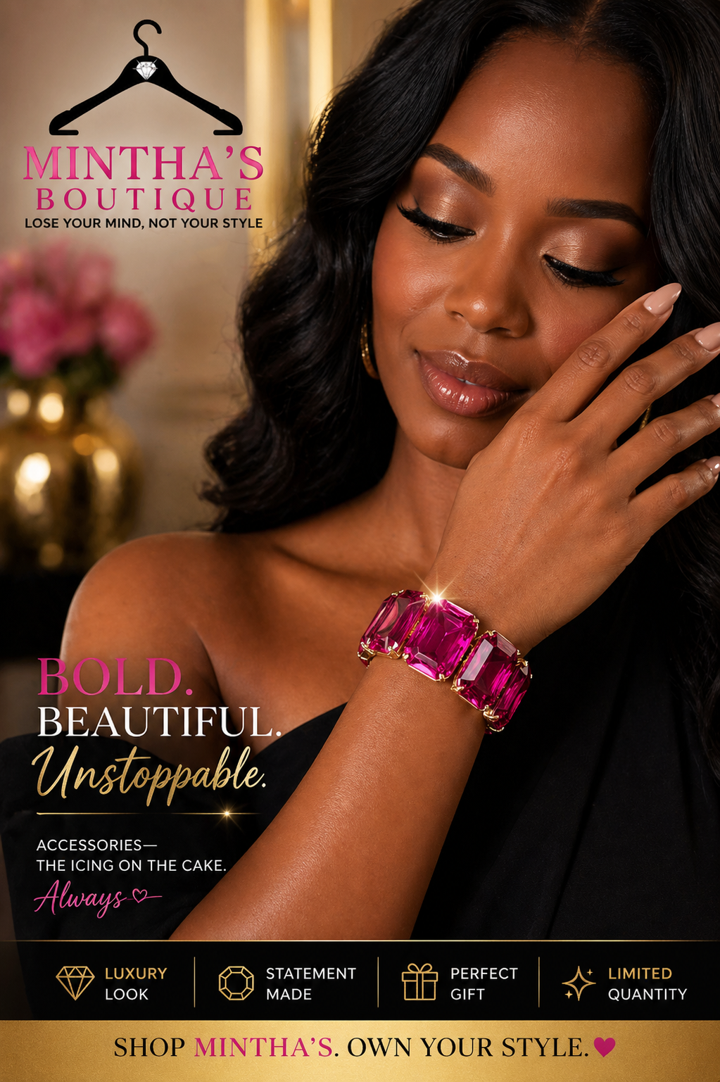 Hott Pink Crystal Stone Stretch Bracelet
