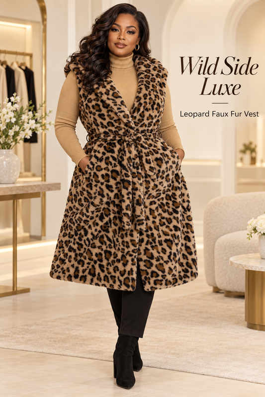 Leopard Sleeveless Faux Fur Belted Vest