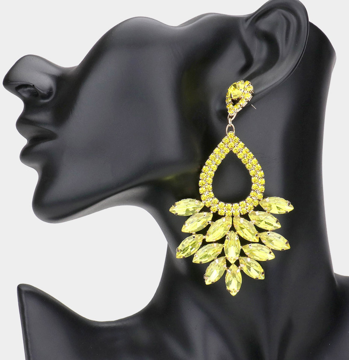 Marquise Crystal Cluster Rhinestone Dangle Earrings_Yellow Diamond