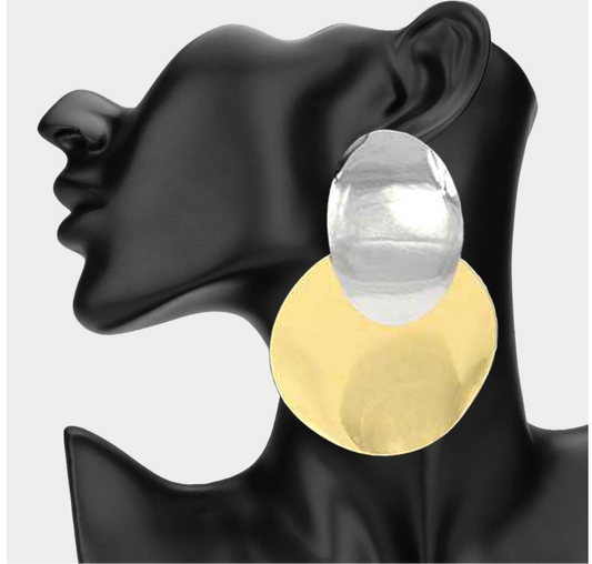 Oversized Metal Disc Link Earrings
