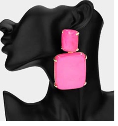 Bold Marbled Resin Rectangle Statement Earrings