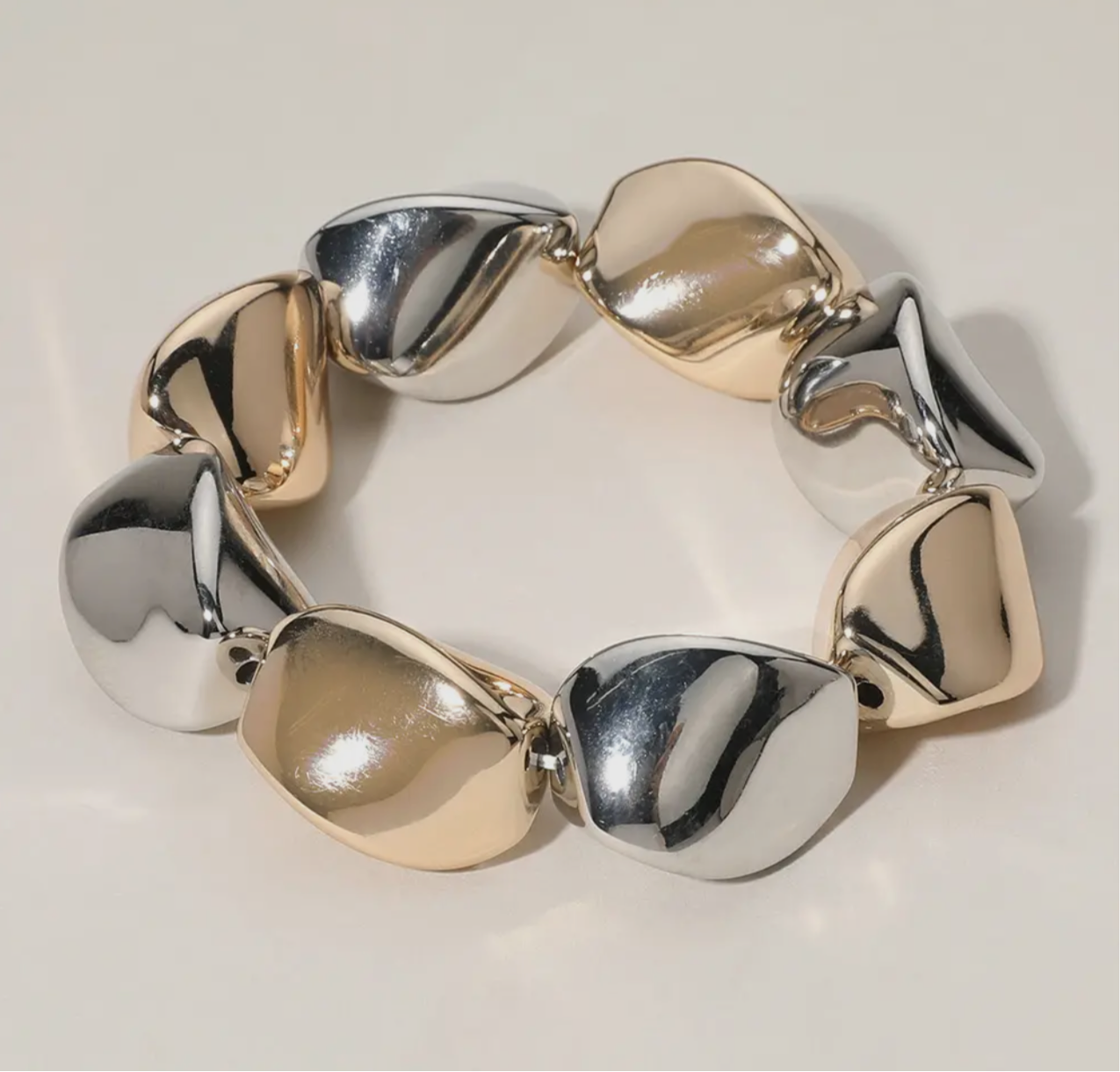 Metal Pebble Stretch Bracelet _Two Tone