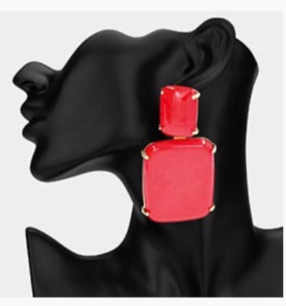 Bold Marbled Resin Rectangle Statement Earrings