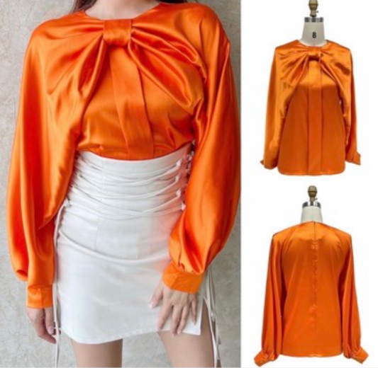 Orange Satin Top with Bow-MED