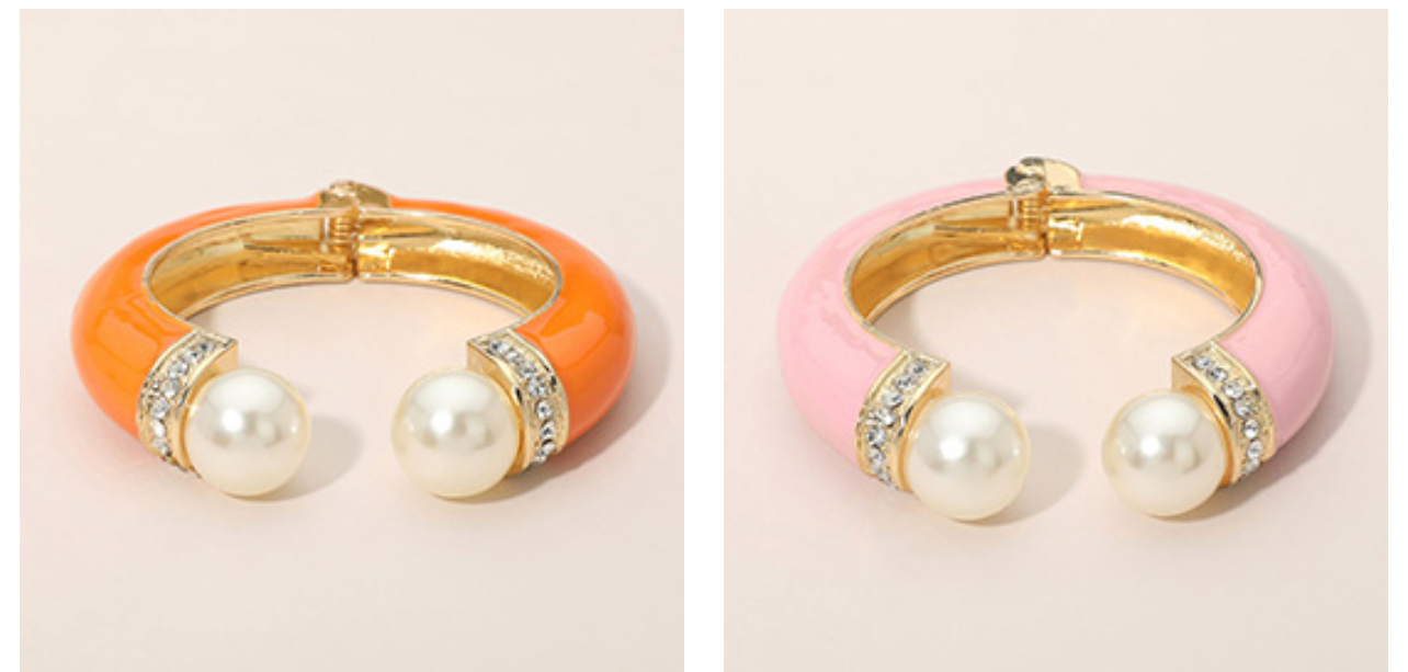 Pearl Tip Enamel Hinged Cuff Bracelet