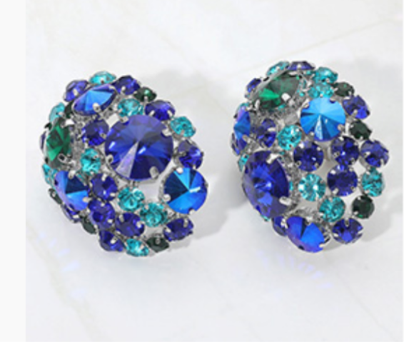 Oversized Rhinestone Cluster Clip On Earrings