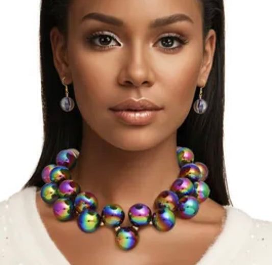 Chunky Iridescent Ball Beaded Necklace
