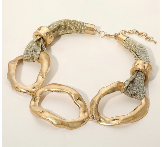 Bold Textured Metal Link Statement Necklace