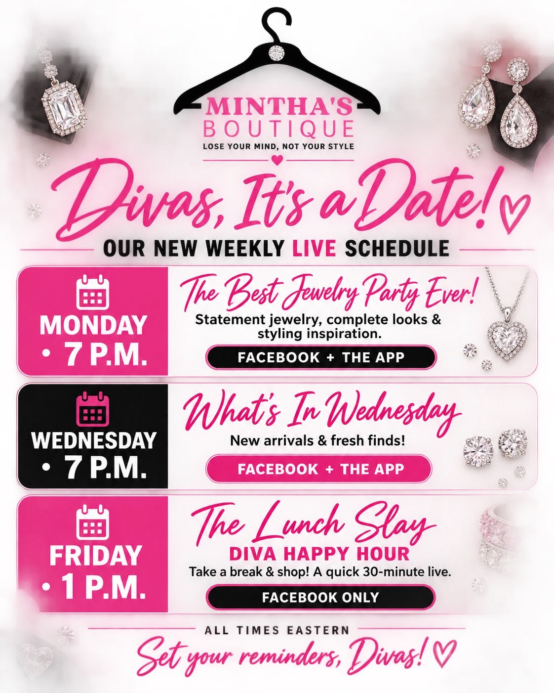💕 Divas, it’s a date! Our NEW set weekly live schedule is here!